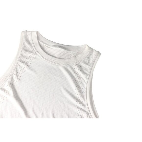 Lululemon Women's US4 White Tank Top Nylon Stretch Stripe Crew Laser Cut Shirt - Picture 2 of 6